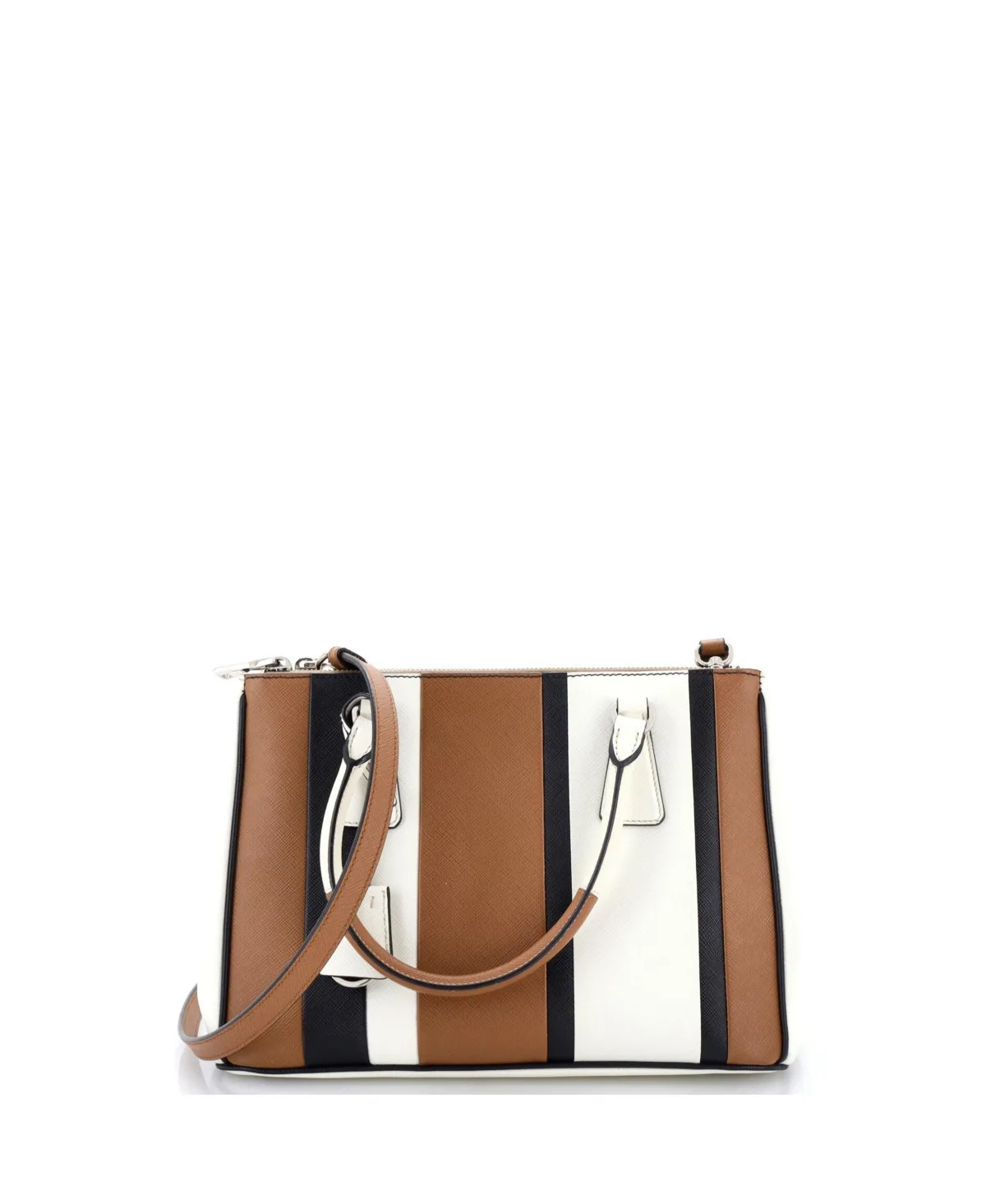 Pre-Owned Small Double Zip Lux Tote Striped Saffiano Leather by Prada
