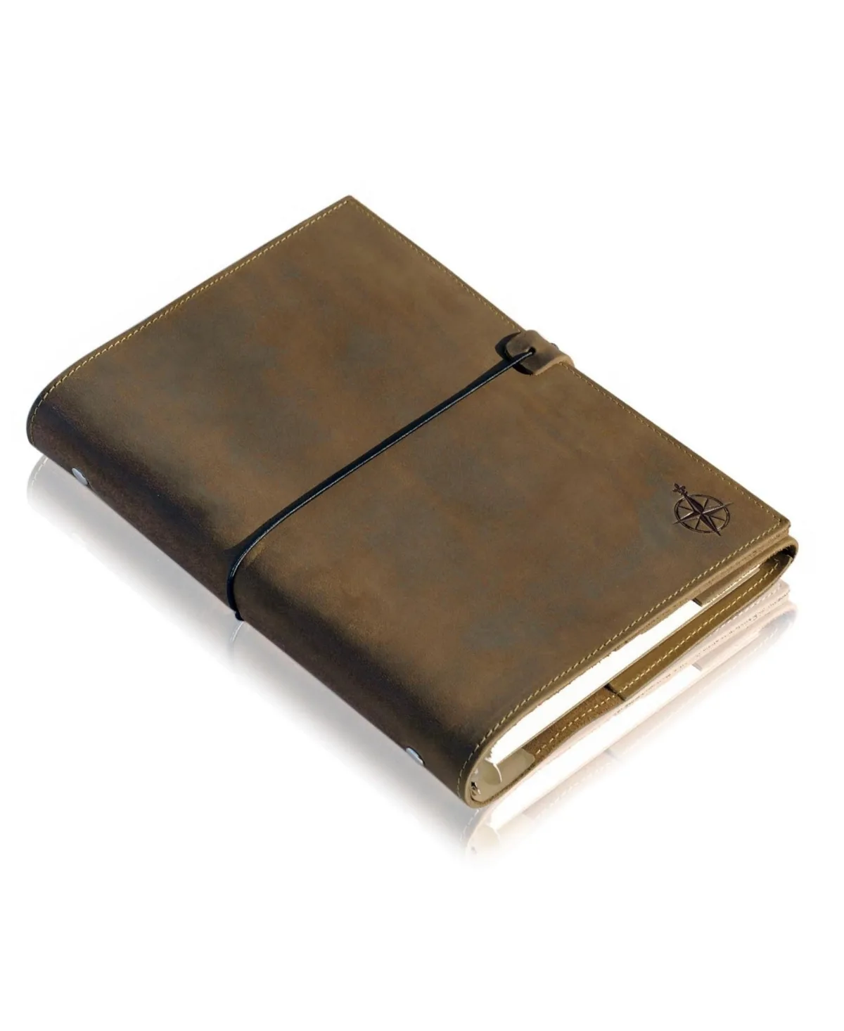 Full Grain Leather Refillable 6 Ring Planner with Inner Pockets and Calendar Inserts by Danrong