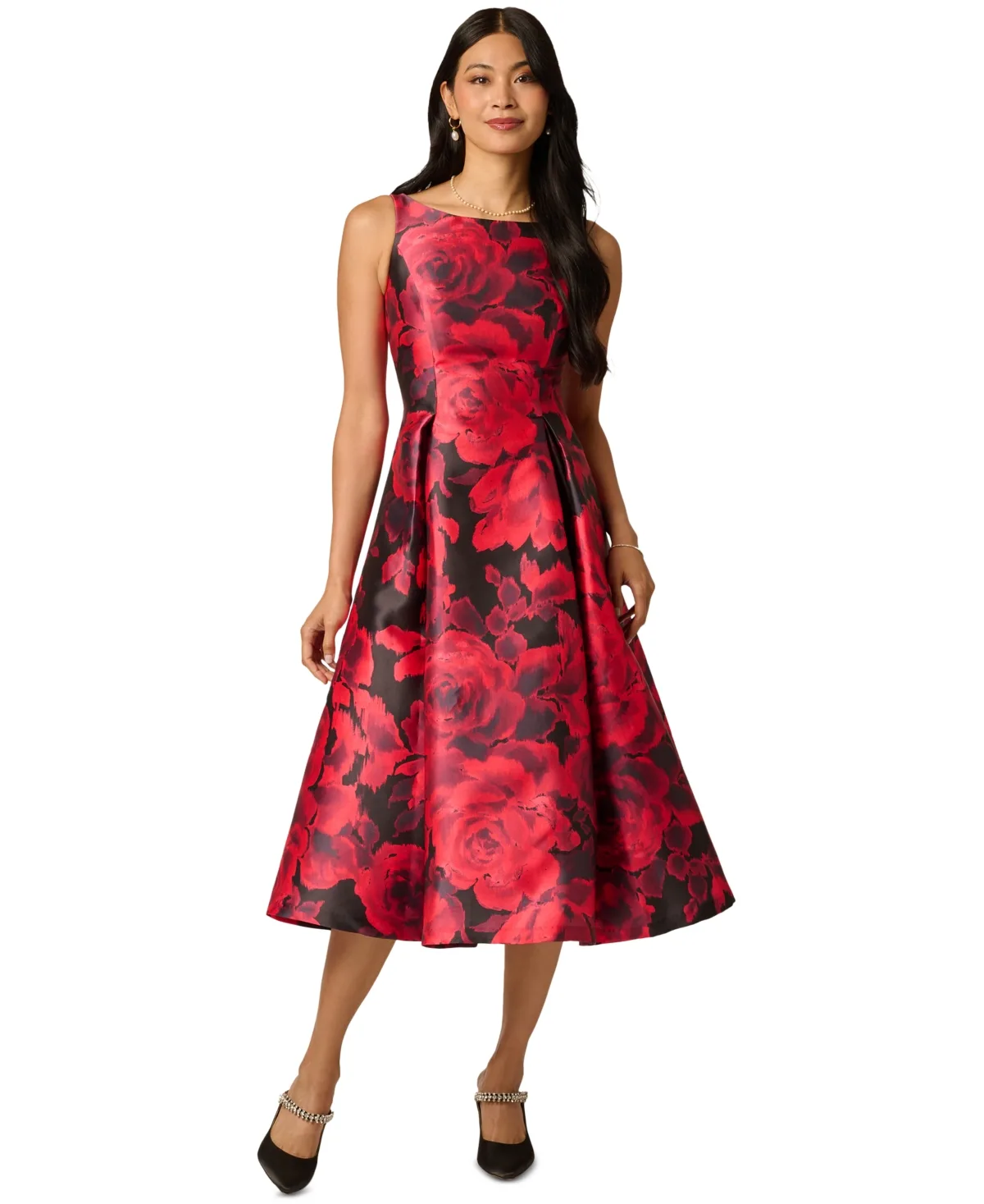 Ikat Rose Floral-Print Boat Neck A-Line Dress by Adrianna Papell