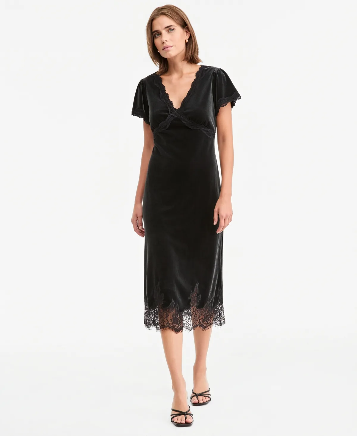 Midi V-Neck Lace-Trim Slip Dress by And Now This