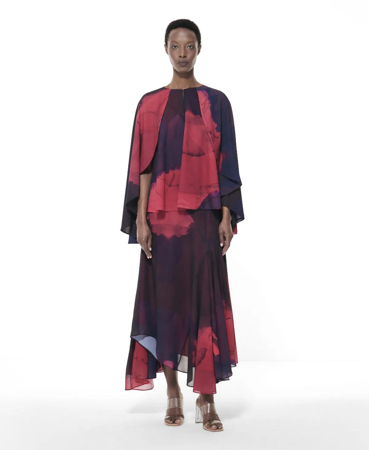 Paneled Printed Asymmetric Hem Maxi Skirt by Leem