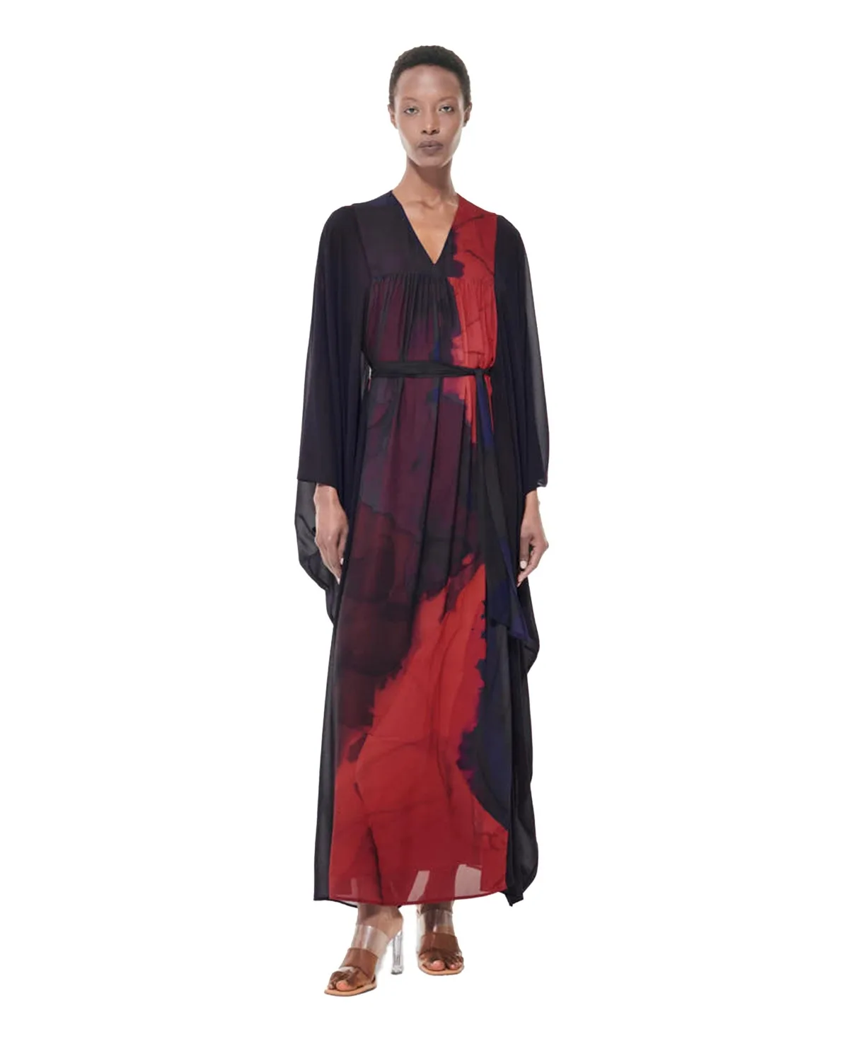 Printed Belted Maxi Kaftan by Leem
