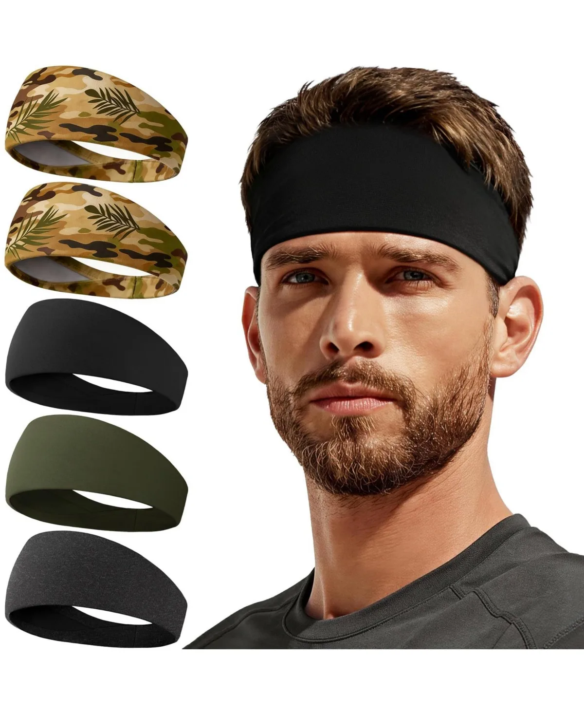 5 Pack Moisture Wicking Sports Headbands Lightweight Non Slip Workout Gear by Peneyon