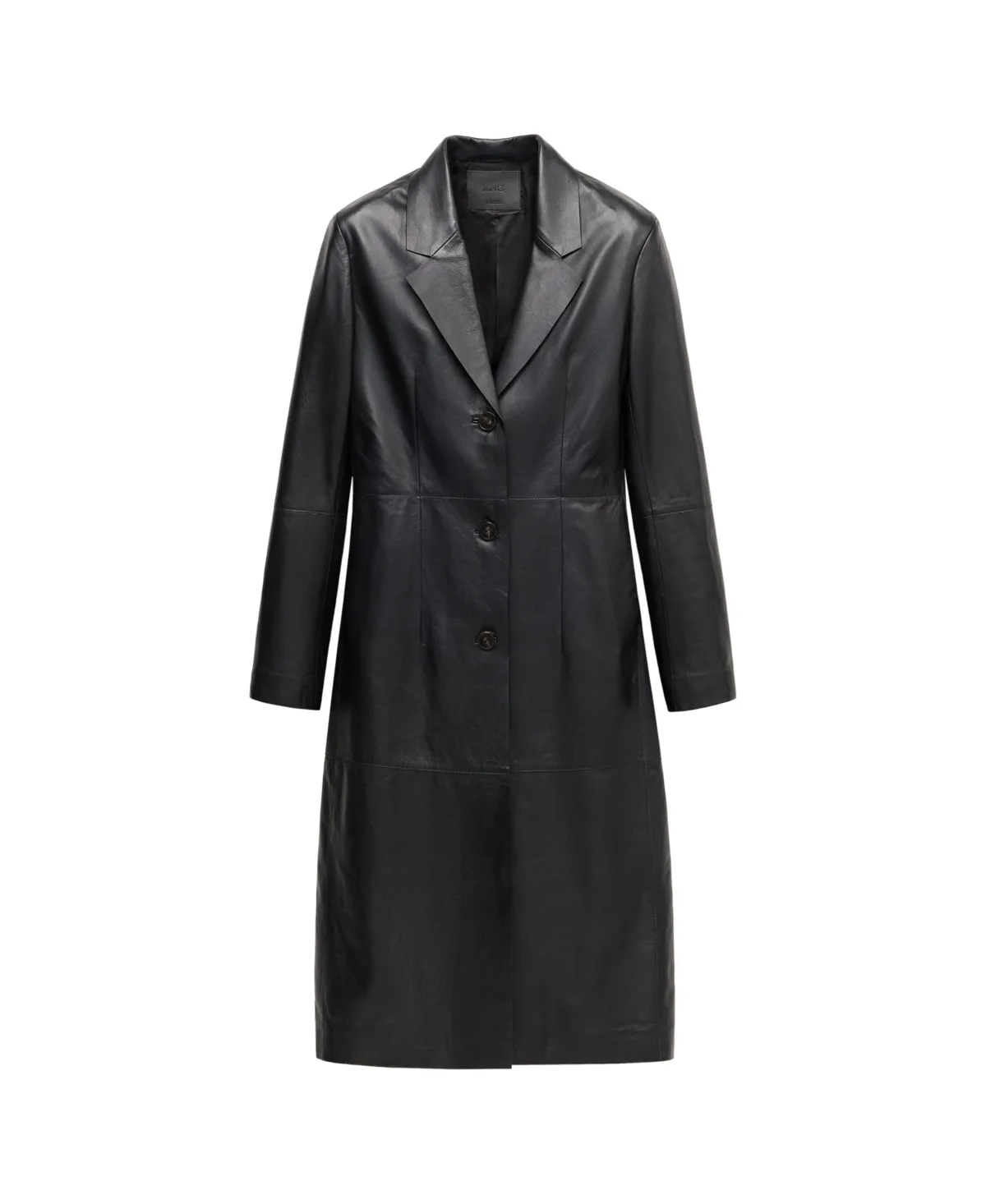 Selection Leather Lapel-Collar V-Neck Fitted-Waist Coat by Mango