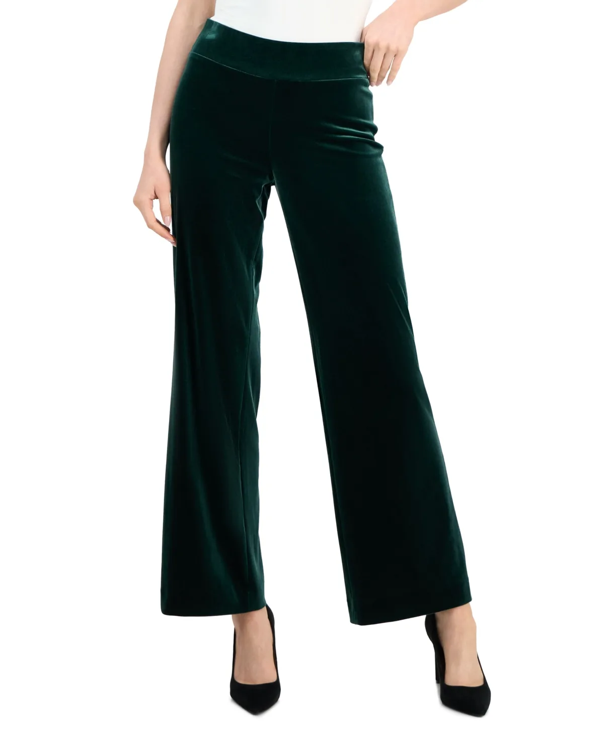 High-Rise Pull-On Wide-Leg Velvet Pants by Anne Klein