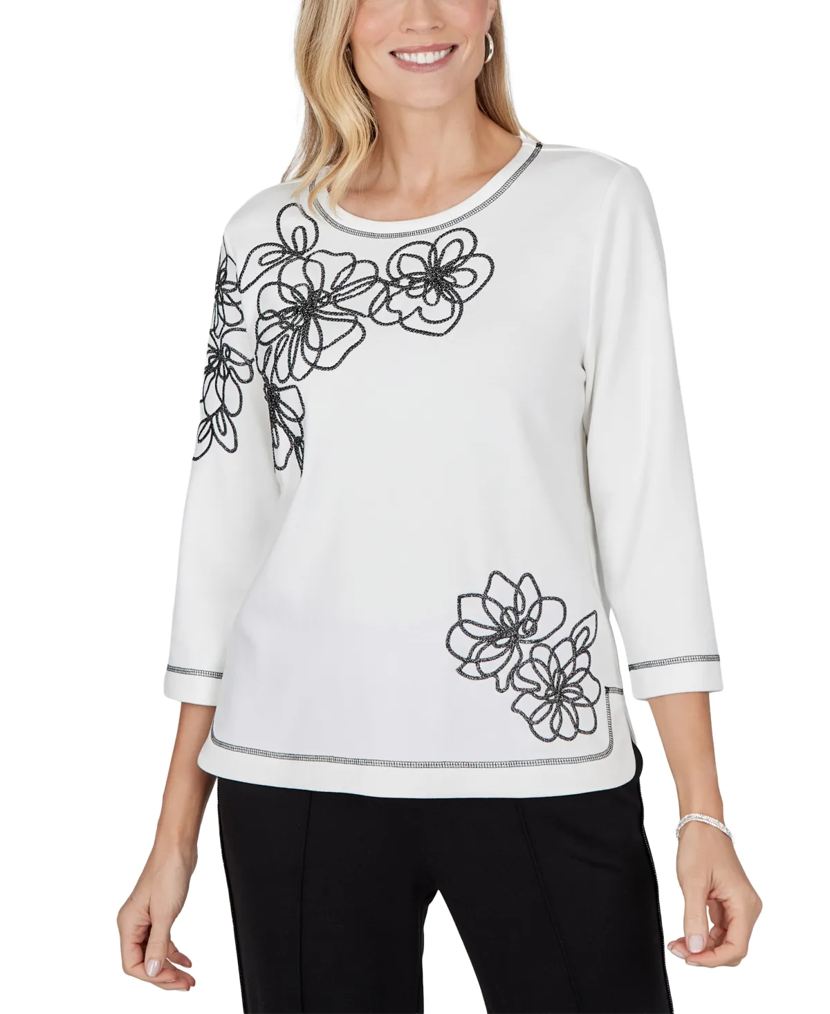 Crewneck 3/4-Sleeve Floral Blouse by Alfred Dunner