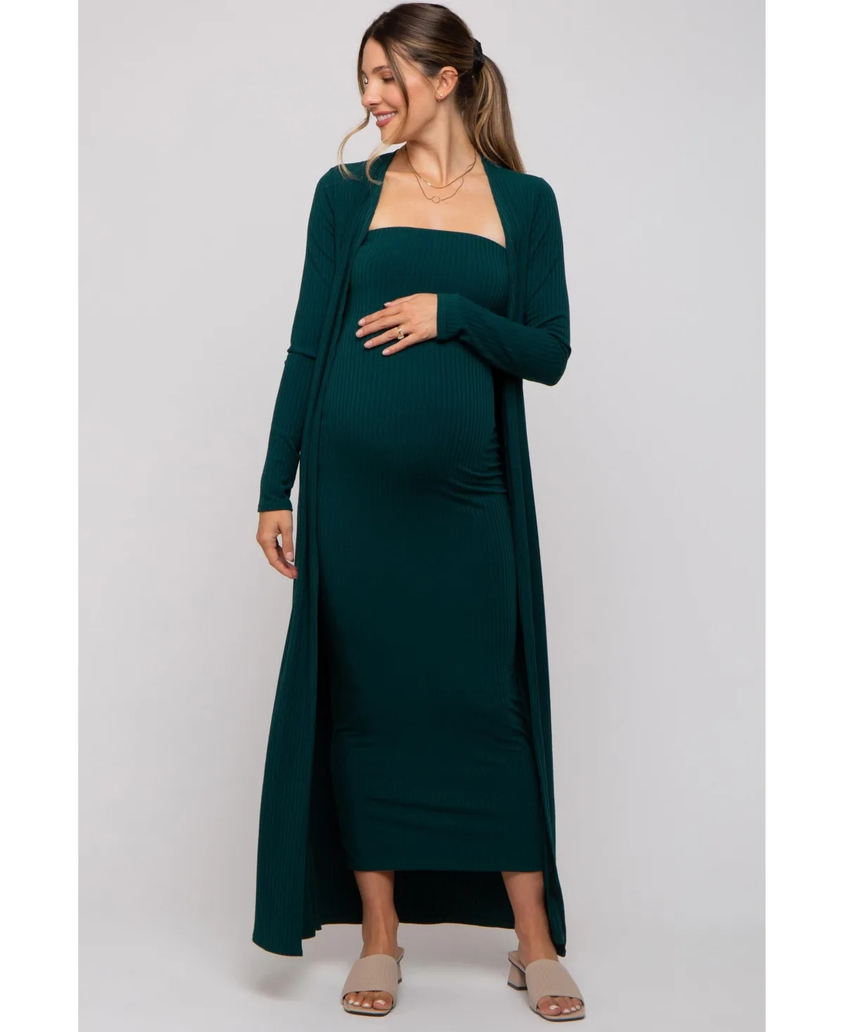 Ribbed Sleeveless Dress Cardigan Set by PinkBlush