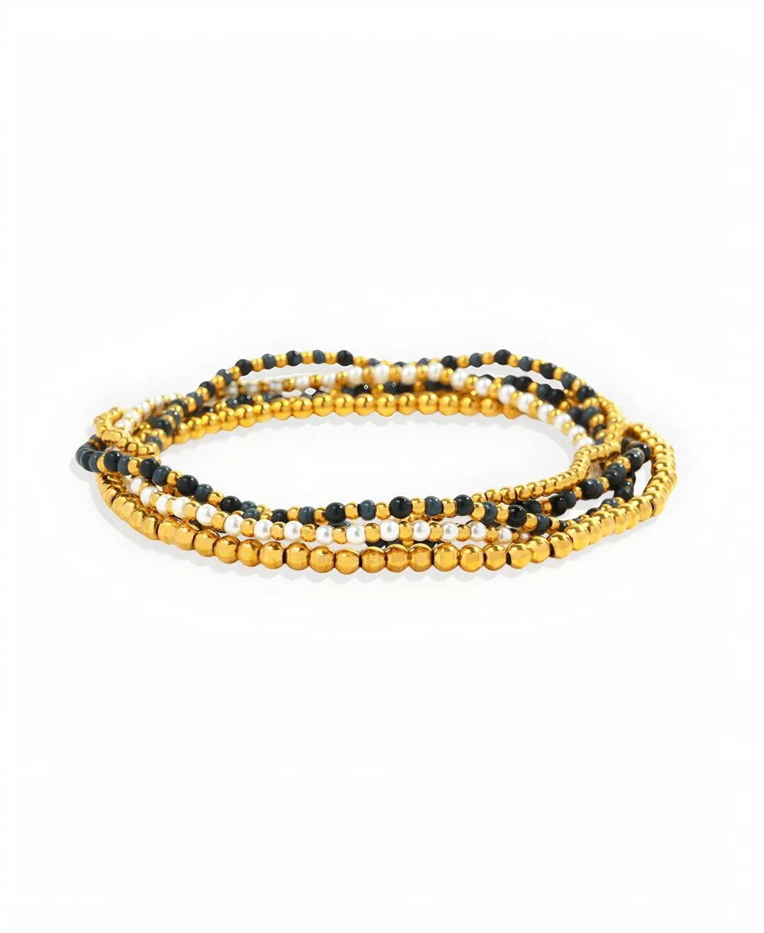Simulated Stone and Imitation Pearl Weather the Storm Beaded Stretch Bracelets, 5-Piece Set