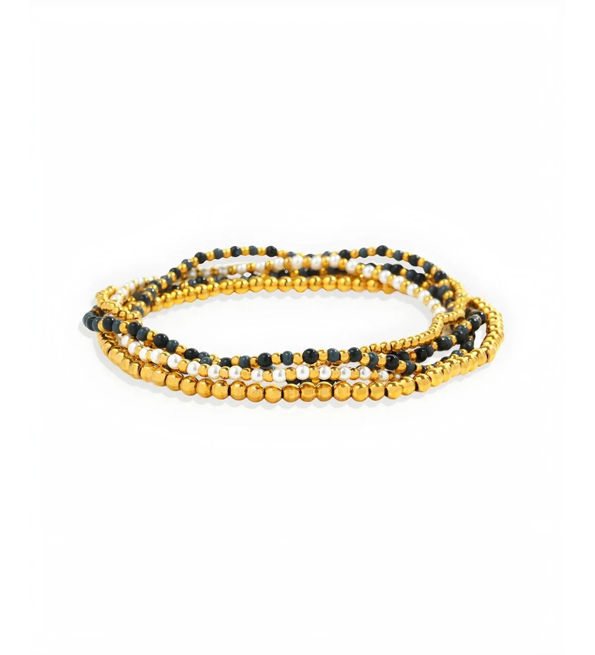 Simulated Stone and Imitation Pearl Weather the Storm Beaded Stretch Bracelets, 5-Piece Set by Mint & Lily