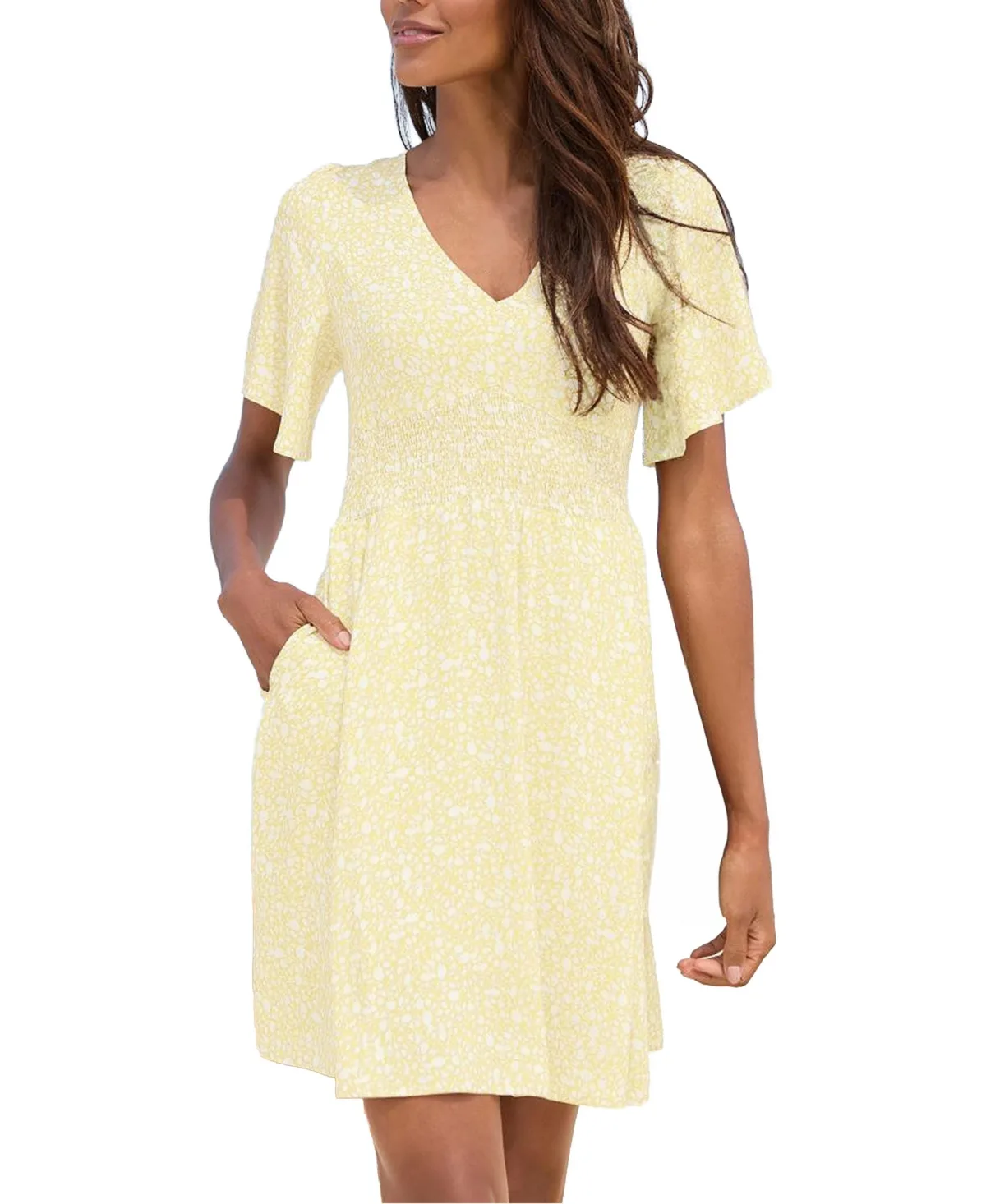 Floral-Print Fit-and-Flare Ruched Dress by Lascana