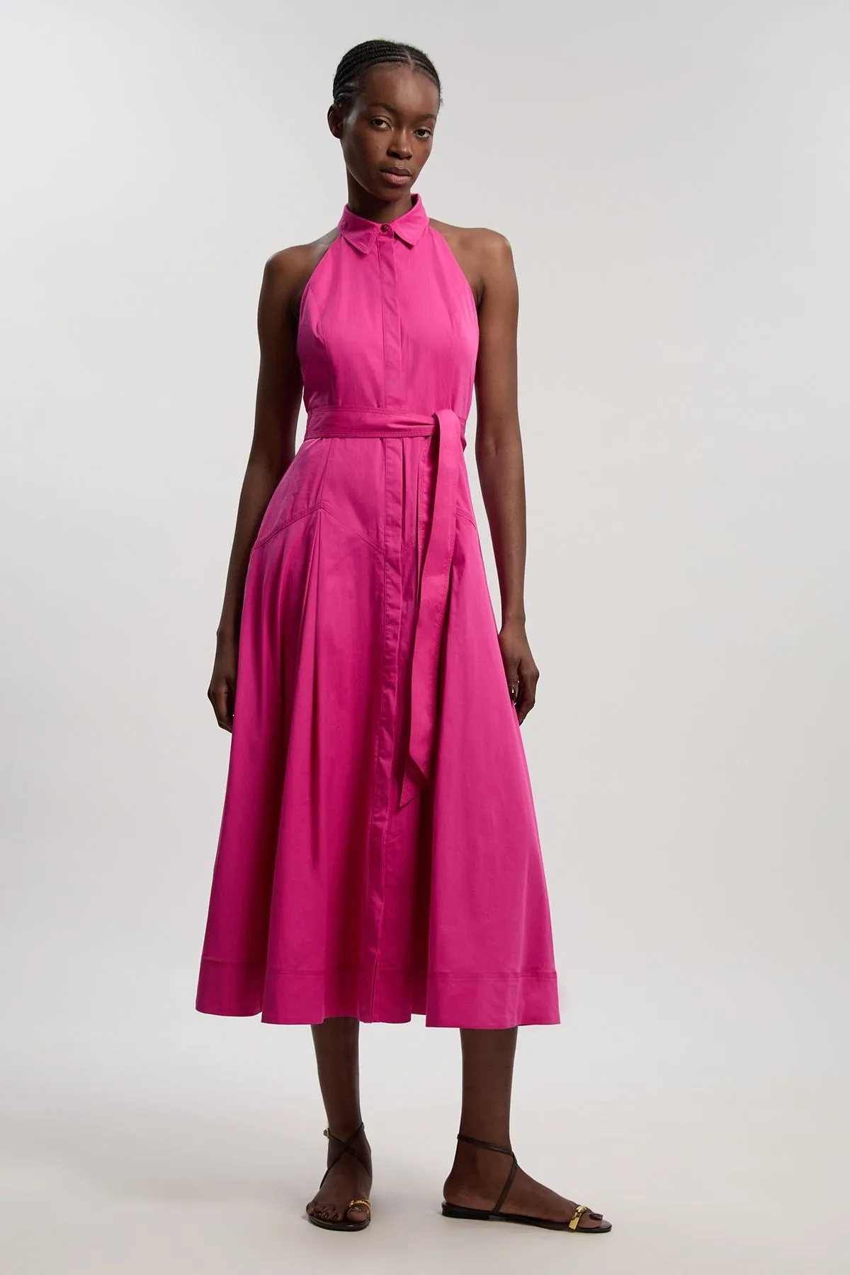 Cotton Halter Midi Shirt Dress by Karen Millen