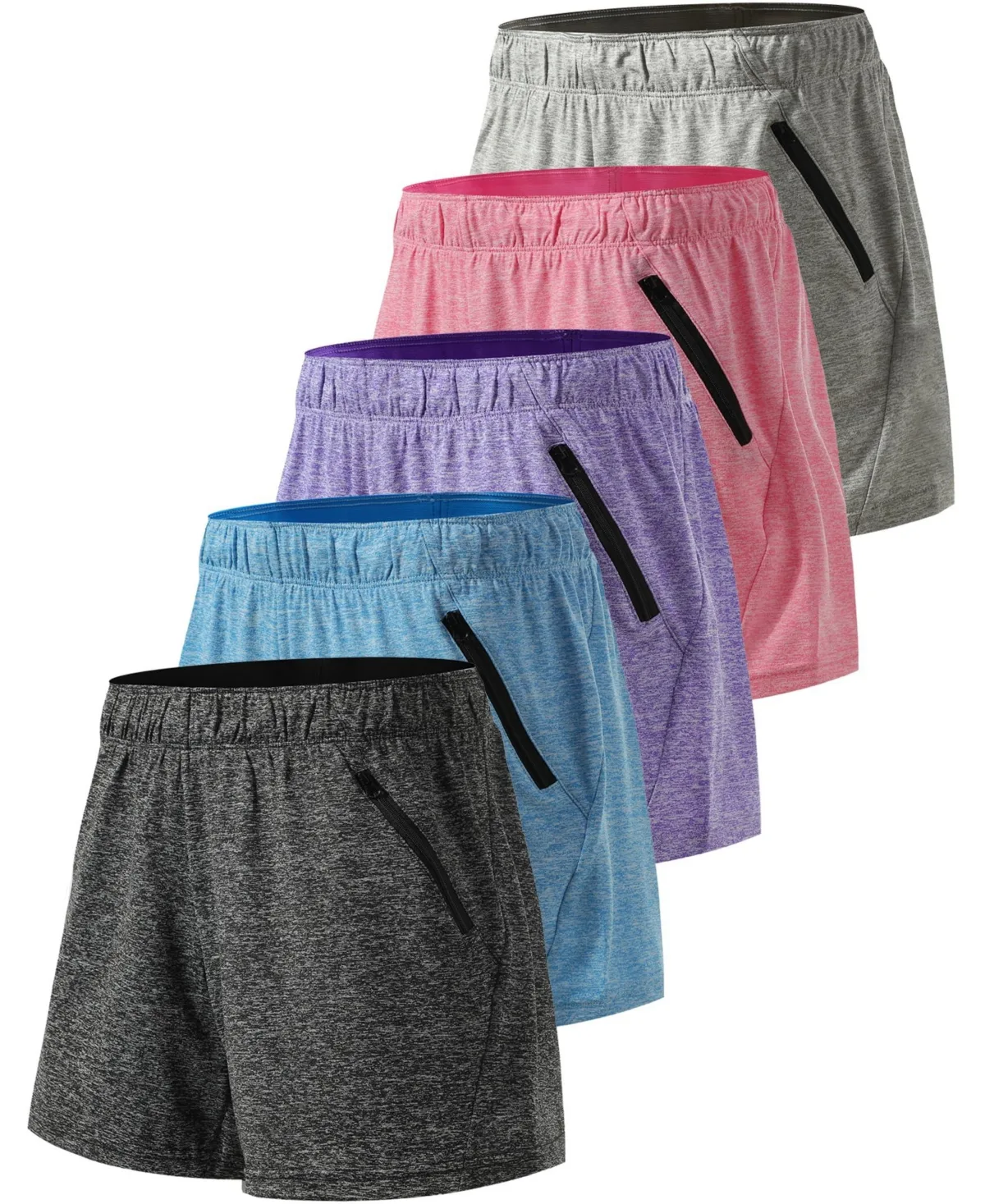 Mid-Thigh Zipper Pocket Athletic Shorts, 5" Inseam, 5-Pack by Furlihong