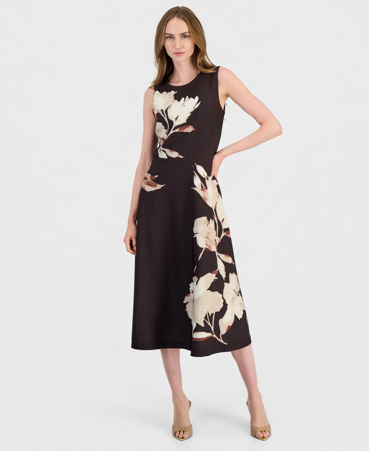 A-Line Printed Scuba Floral Midi Dress