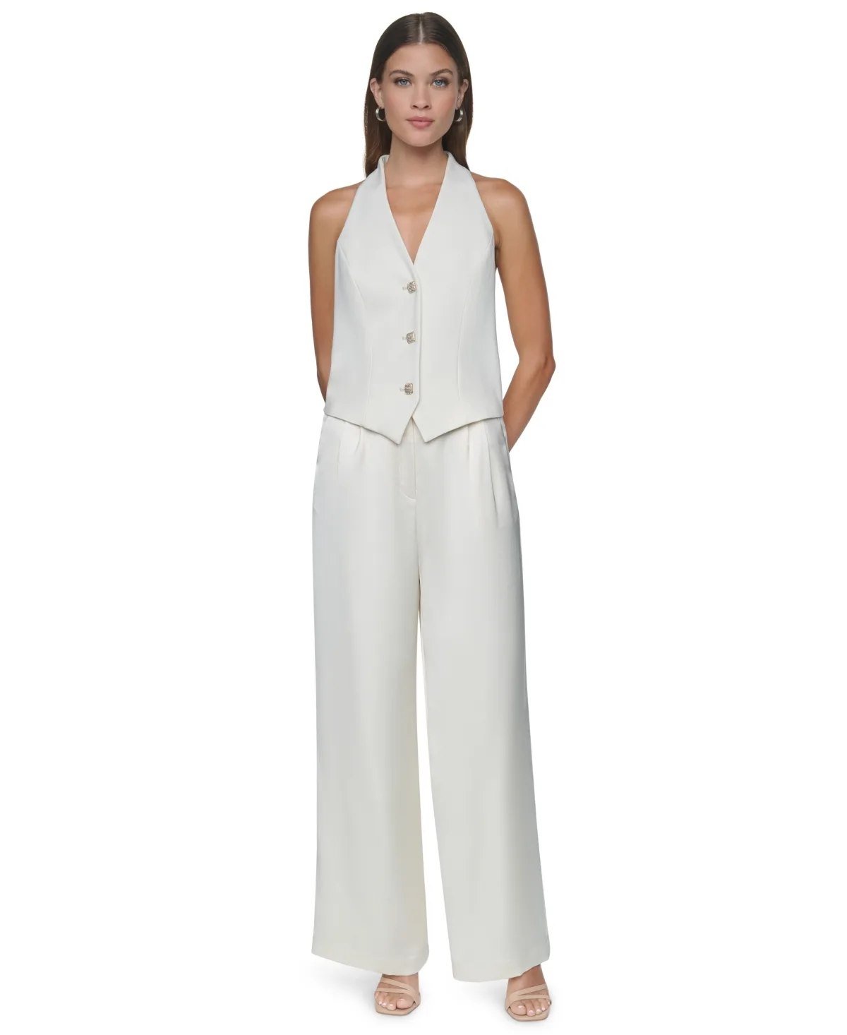 Halter V-Neck Wide-Leg Jumpsuit