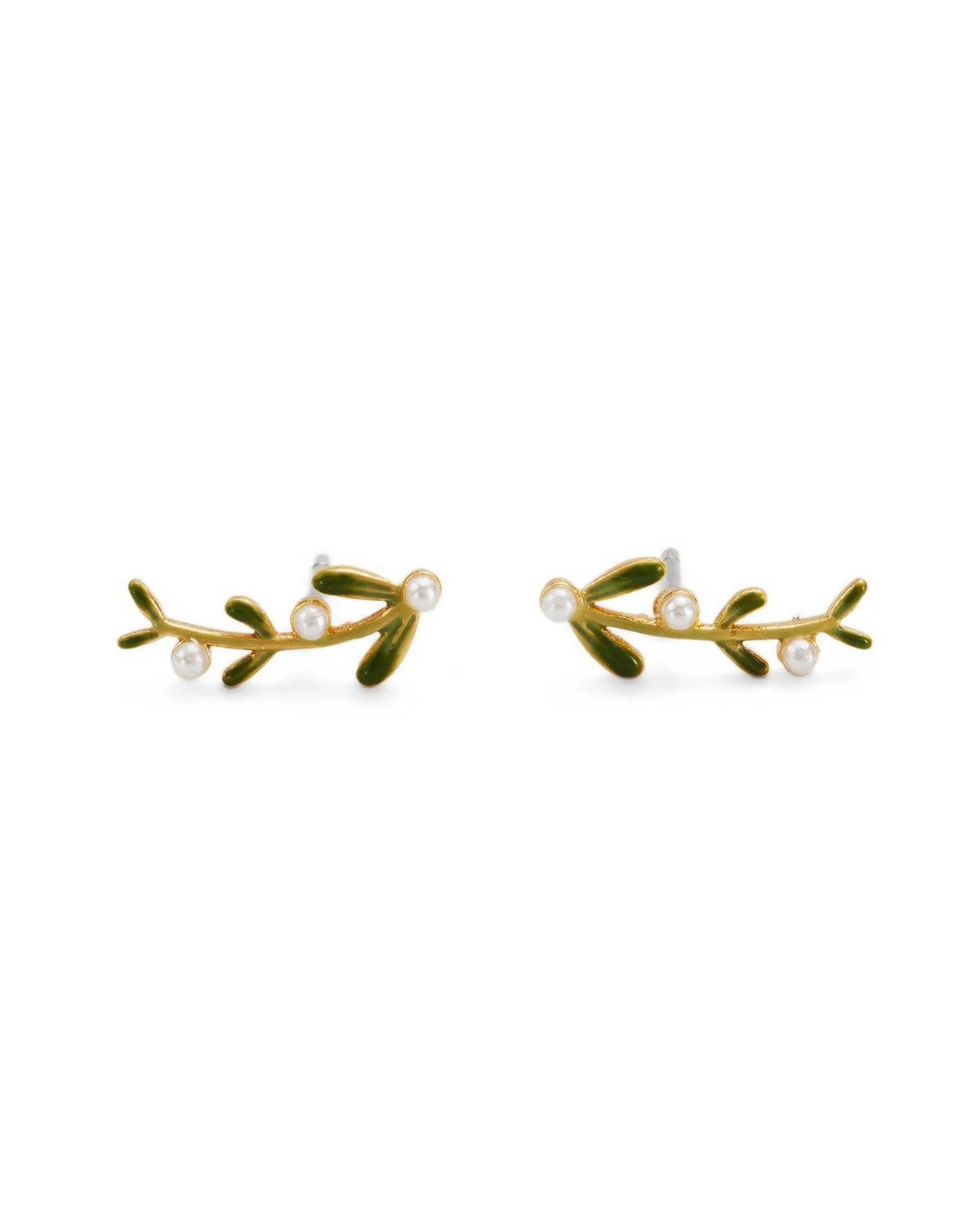 Niva Mistletoe and Pearl Climber Earrings in Gold by Fable England