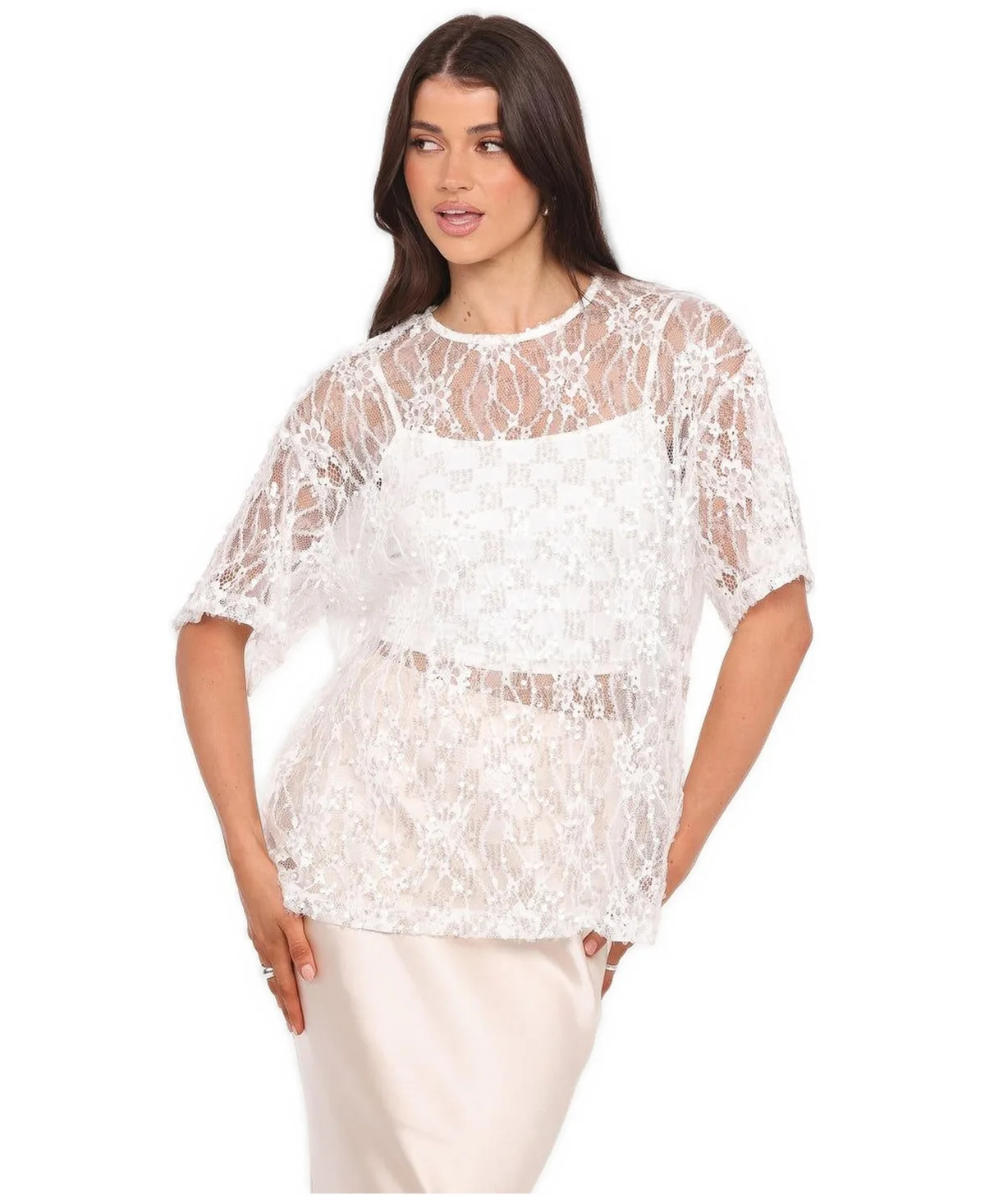 Yonder Sheer Lace Floral T-Shirt by Petal and Pup
