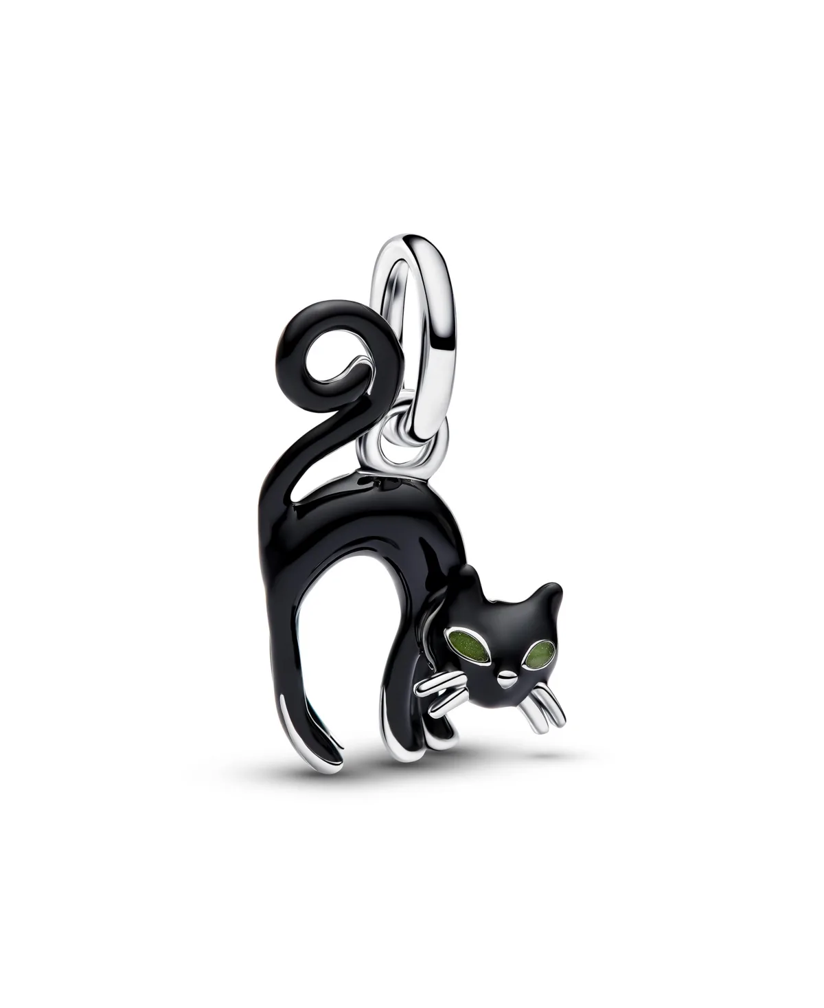 Sterling Silver Black Cat Glow-in-the-Dark Dangle Charm