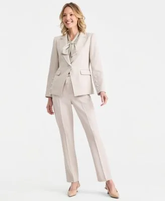 Single Button Blazer Tie Front Top Straight Pants by Tahari