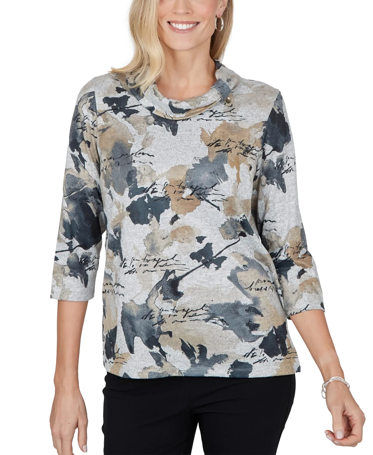 Cowl Neck 3/4-Sleeve Print Blouse by Alfred Dunner