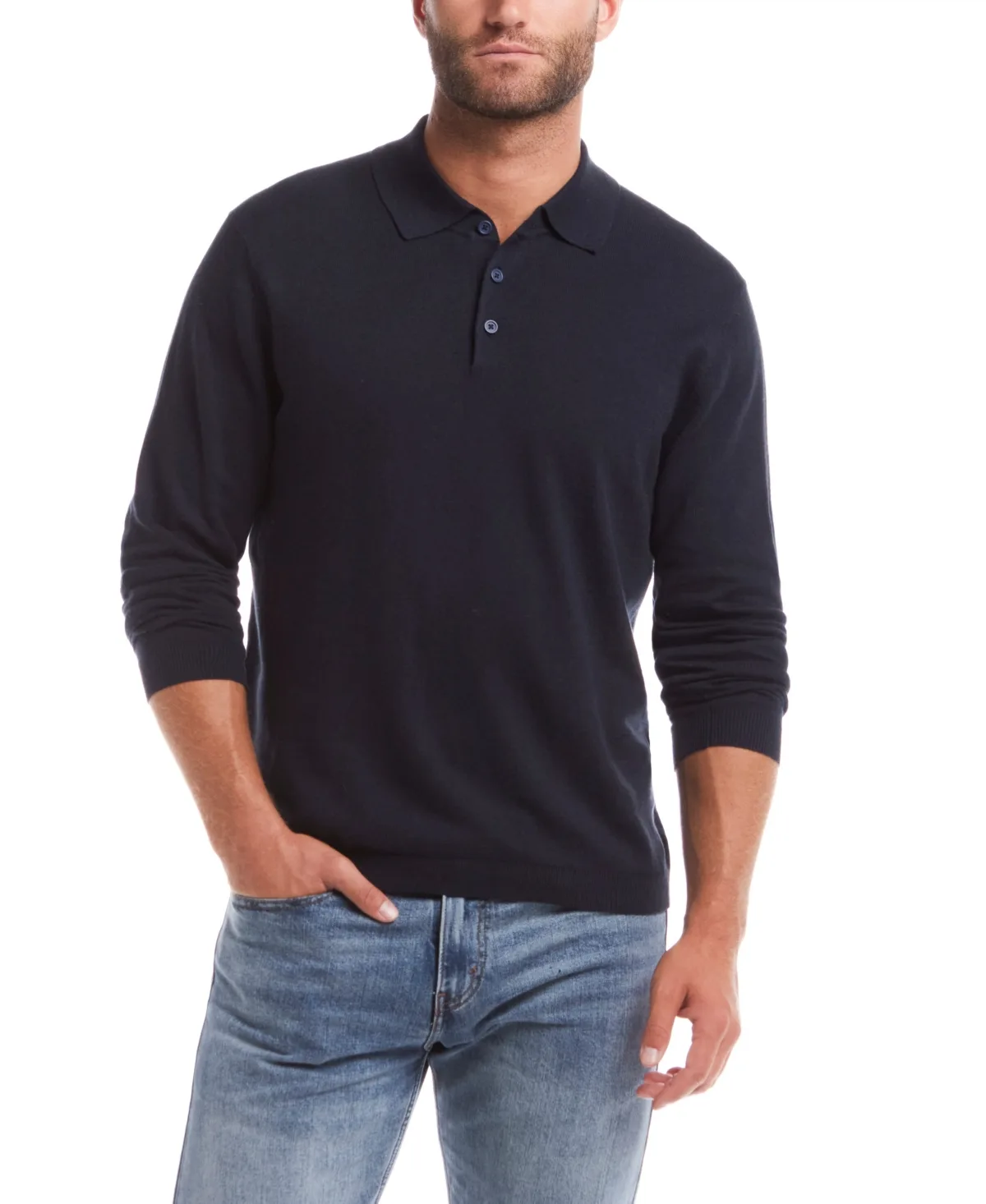 Cotton Cashmere Long Sleeve Polo Sweater by Weatherproof Vintage