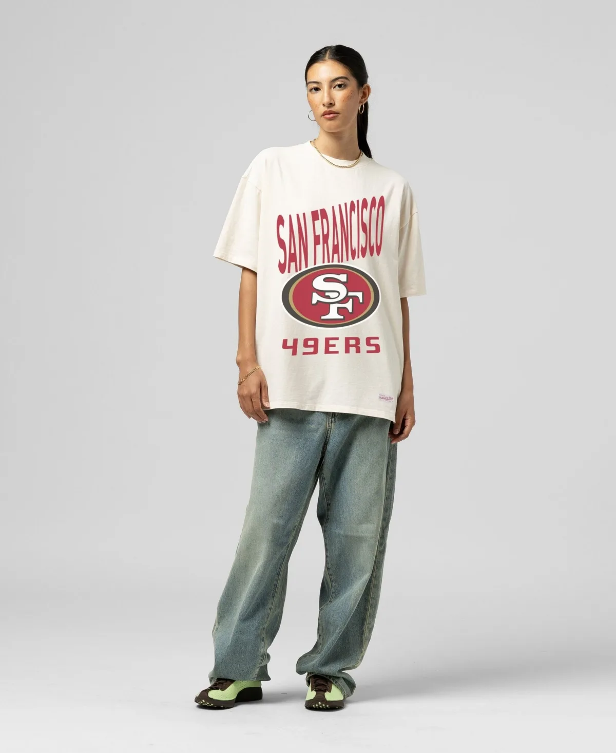 San Francisco 49ers Logo Rise Boyfriend T-Shirt by Mitchell & Ness
