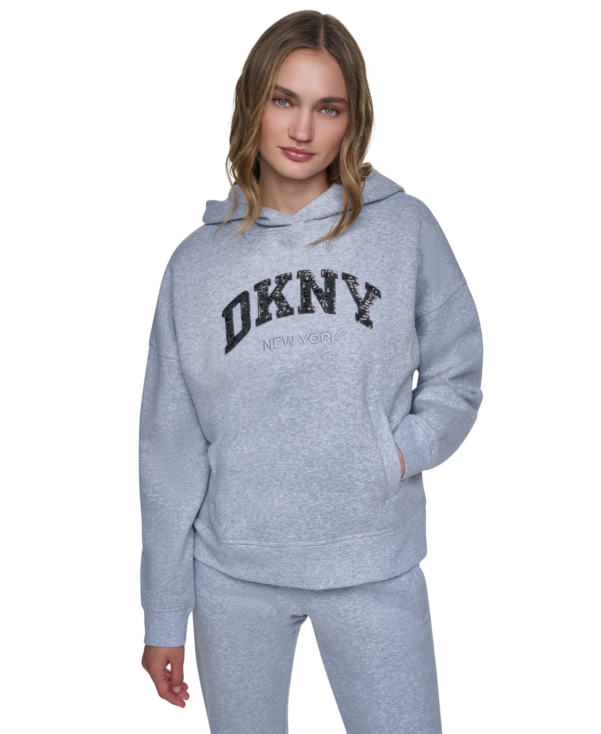 Sport Varsity Sequin Pullover Hoodie by DKNY
