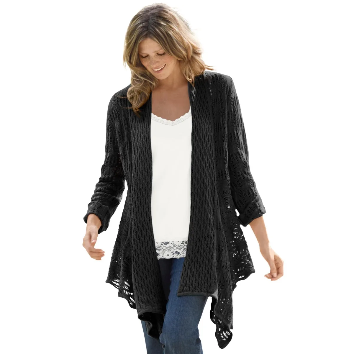 Open Front Pointelle Cardigan