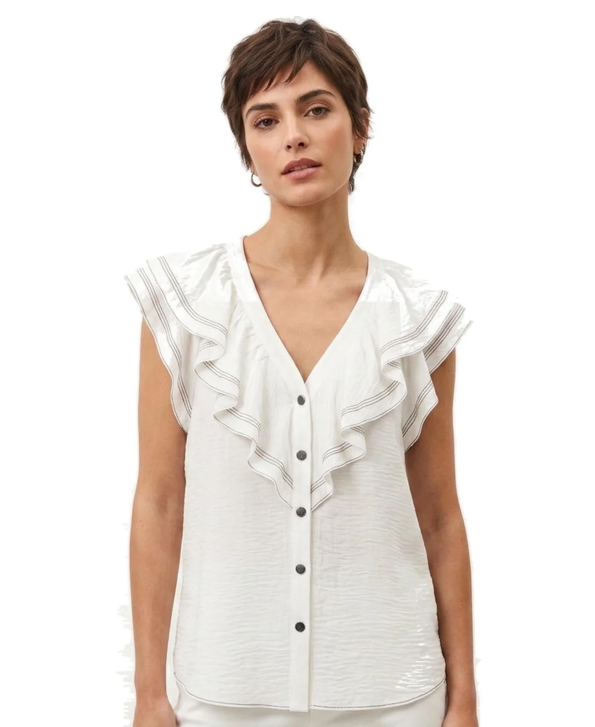 Ruffle Sleeve V-Neck Woven Top