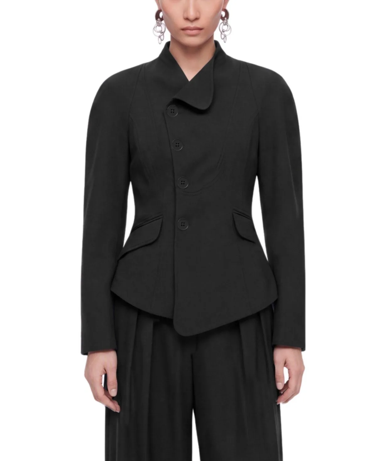 Double-Breasted Stand Collar Peplum Jacket