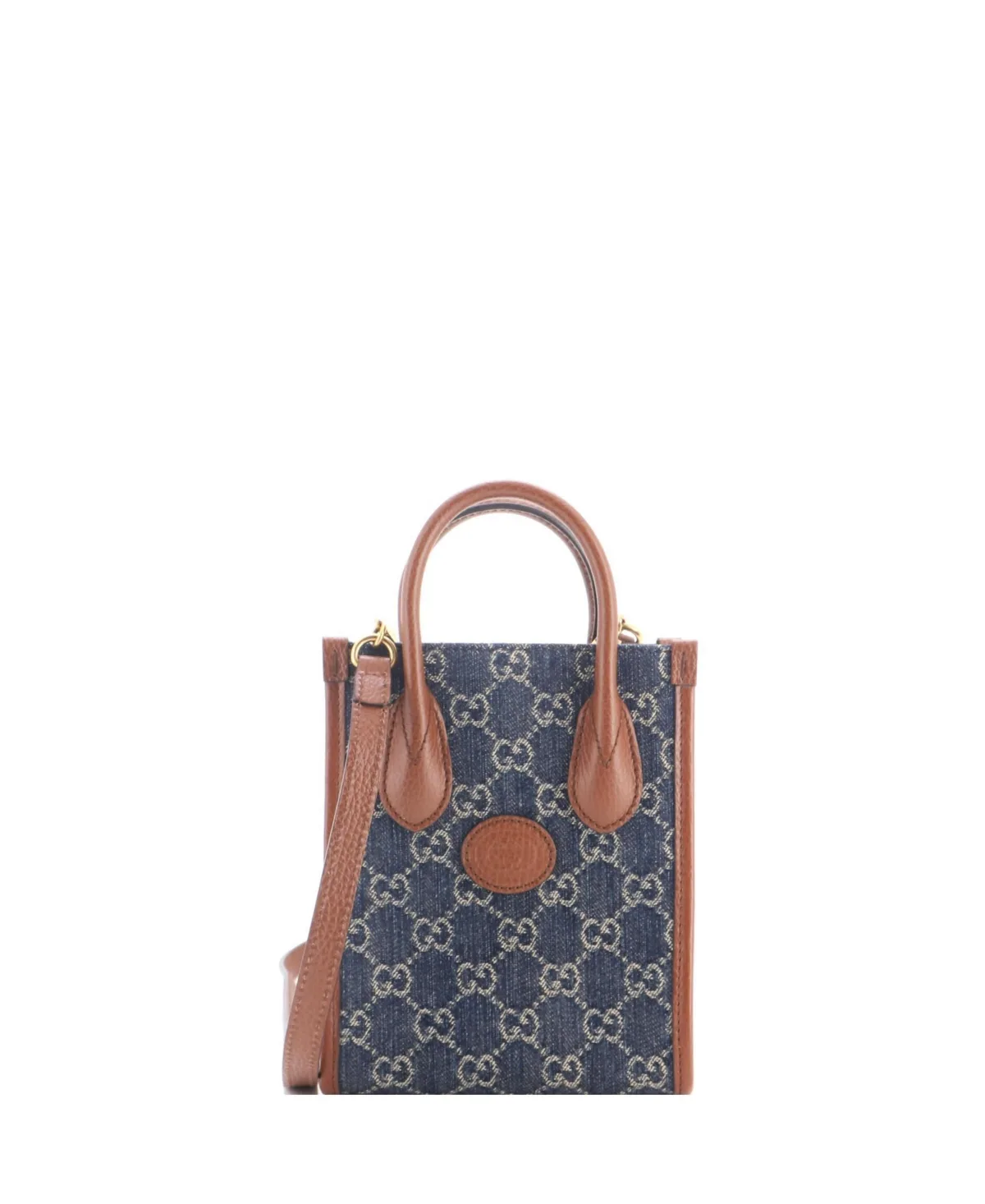 Pre-Owned Mini Interlocking G Patch Tote Gg Denim by Gucci