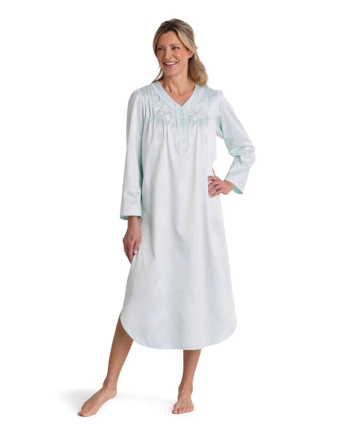 Brushed-Back Satin Long-Sleeve Gown by Miss Elaine