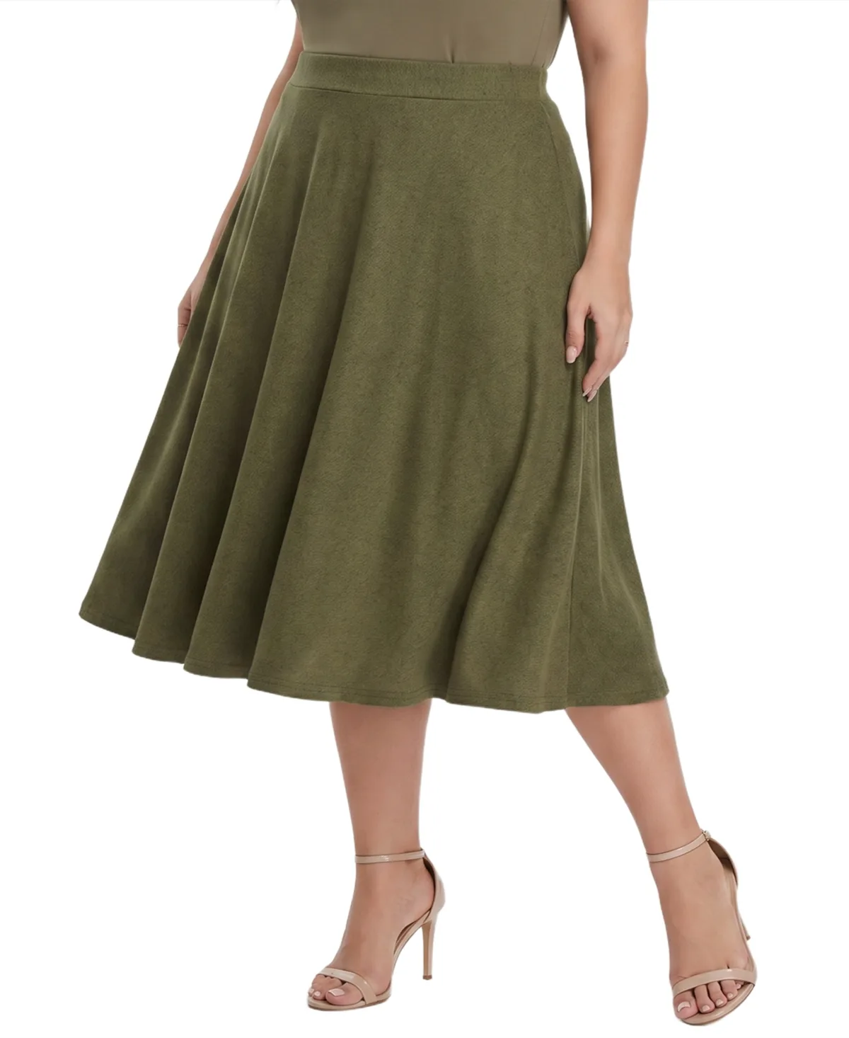 A-Line Midi Elastic Waist Skirt