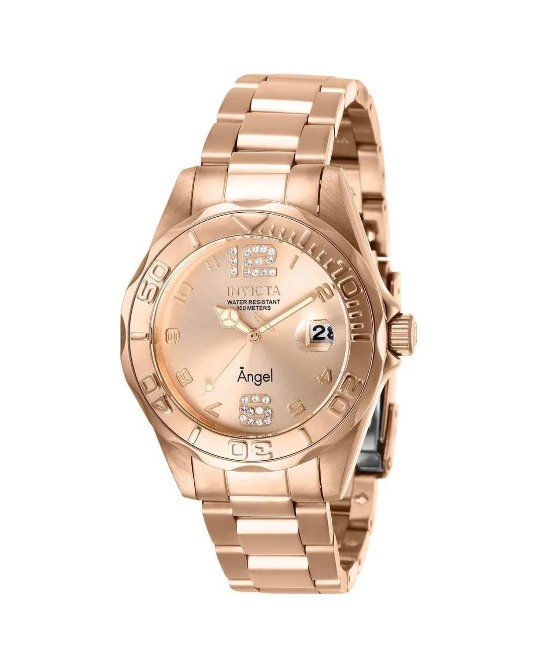 Water-Resistant Quartz Angel 3 Hand Rose Gold-Tone Stainless Steel Watch, 38mm by Invicta