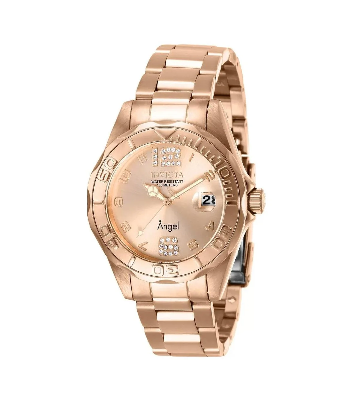 Water-Resistant Quartz Angel 3 Hand Rose Gold-Tone Stainless Steel Watch, 38mm by Invicta