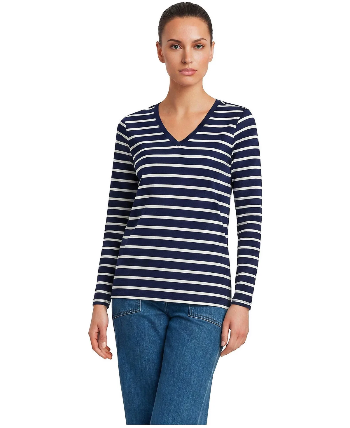 Supima Cotton Long Sleeve V-Neck T-Shirt by Lands' End