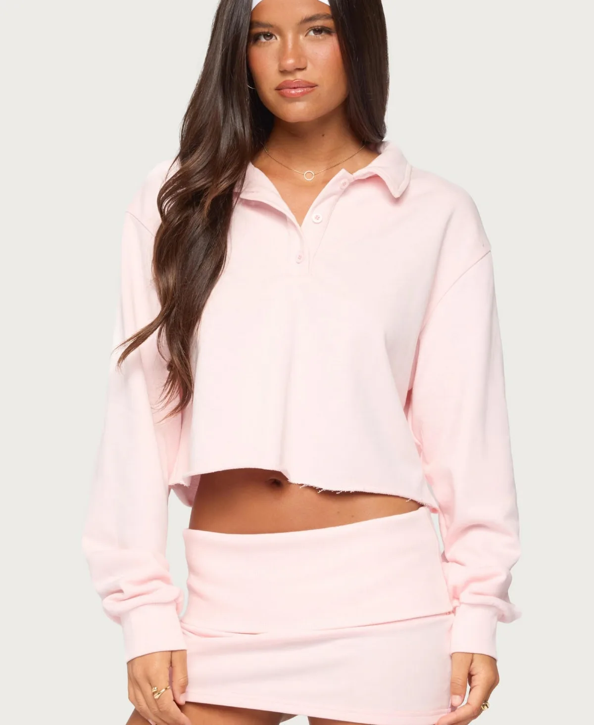 Cello Cropped Polo Sweatshirt by Edikted