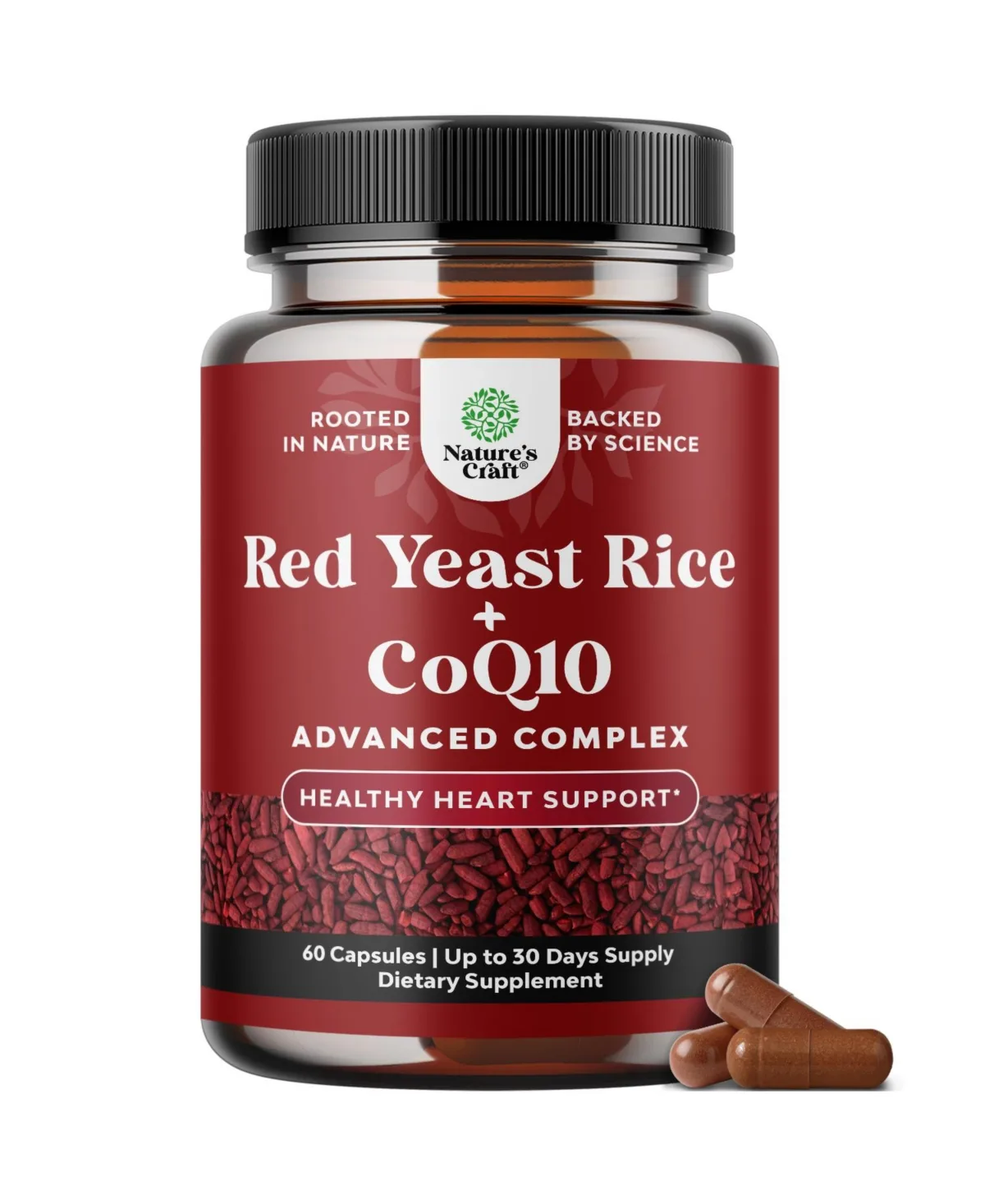 Yeast Rice with CoQ10 1200 Milligram Yeast Rice and 100 Milligram CoQ10 Per Serving 60 Count by Natures Craft