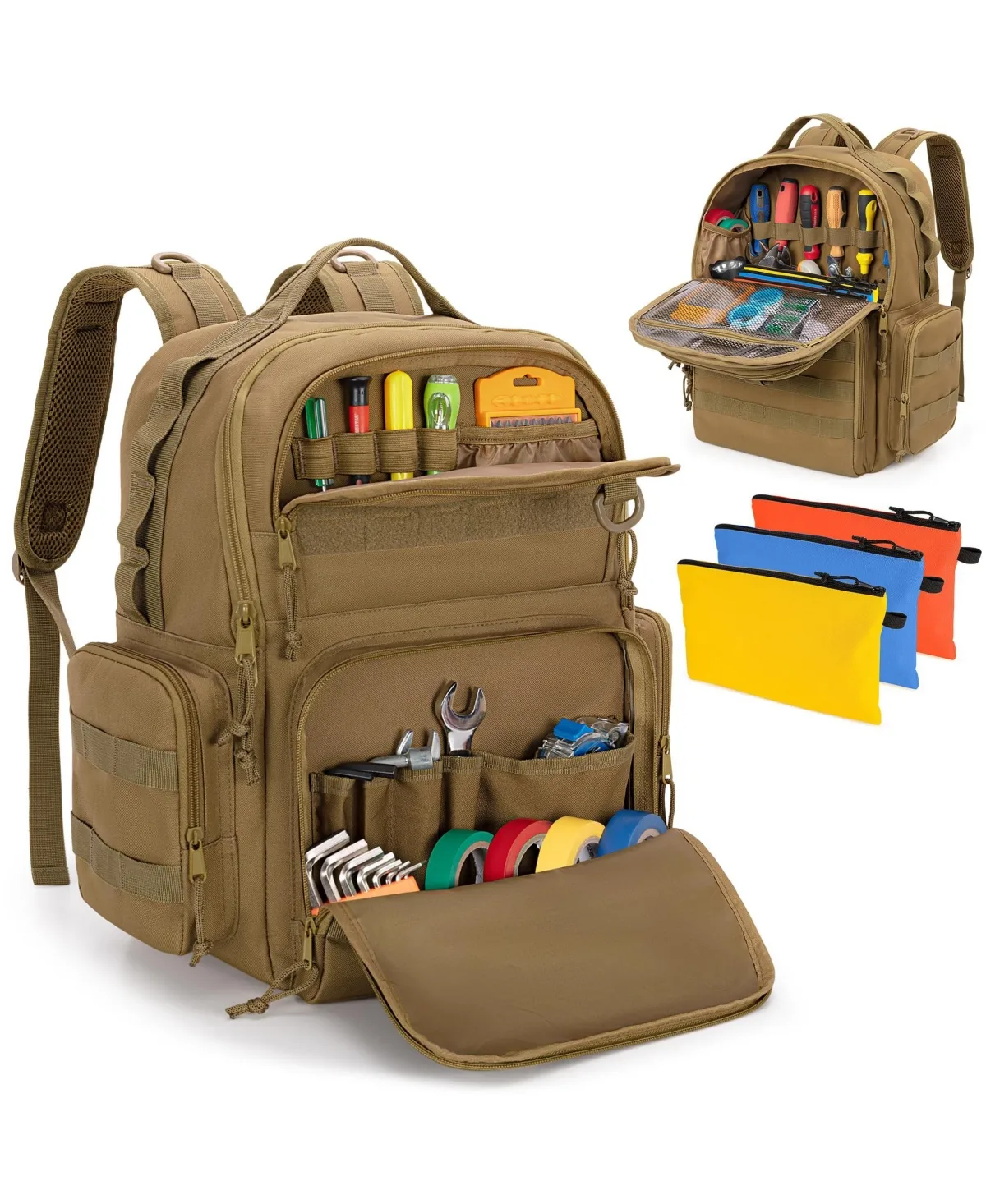 Heavy-Duty Tool Backpack with 3 Pouches by Xdovet