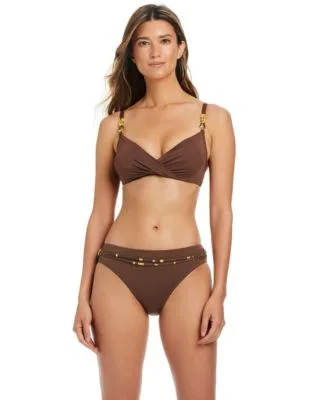 Draped Underwire Bikini Top Belted Hipster Swim Bottoms by Bleu by Rod Beattie