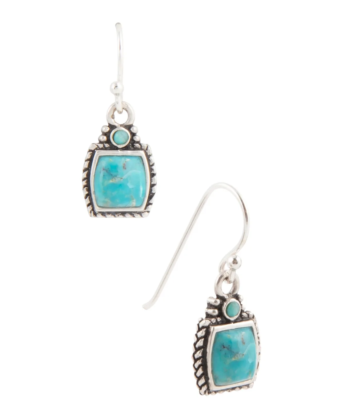 Delicately Detailed Blue Turquoise and Silver Earrings by Barse