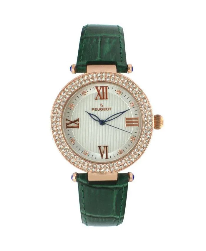 Quartz Carmen Crystal Bezel Leather Watch, 38mm