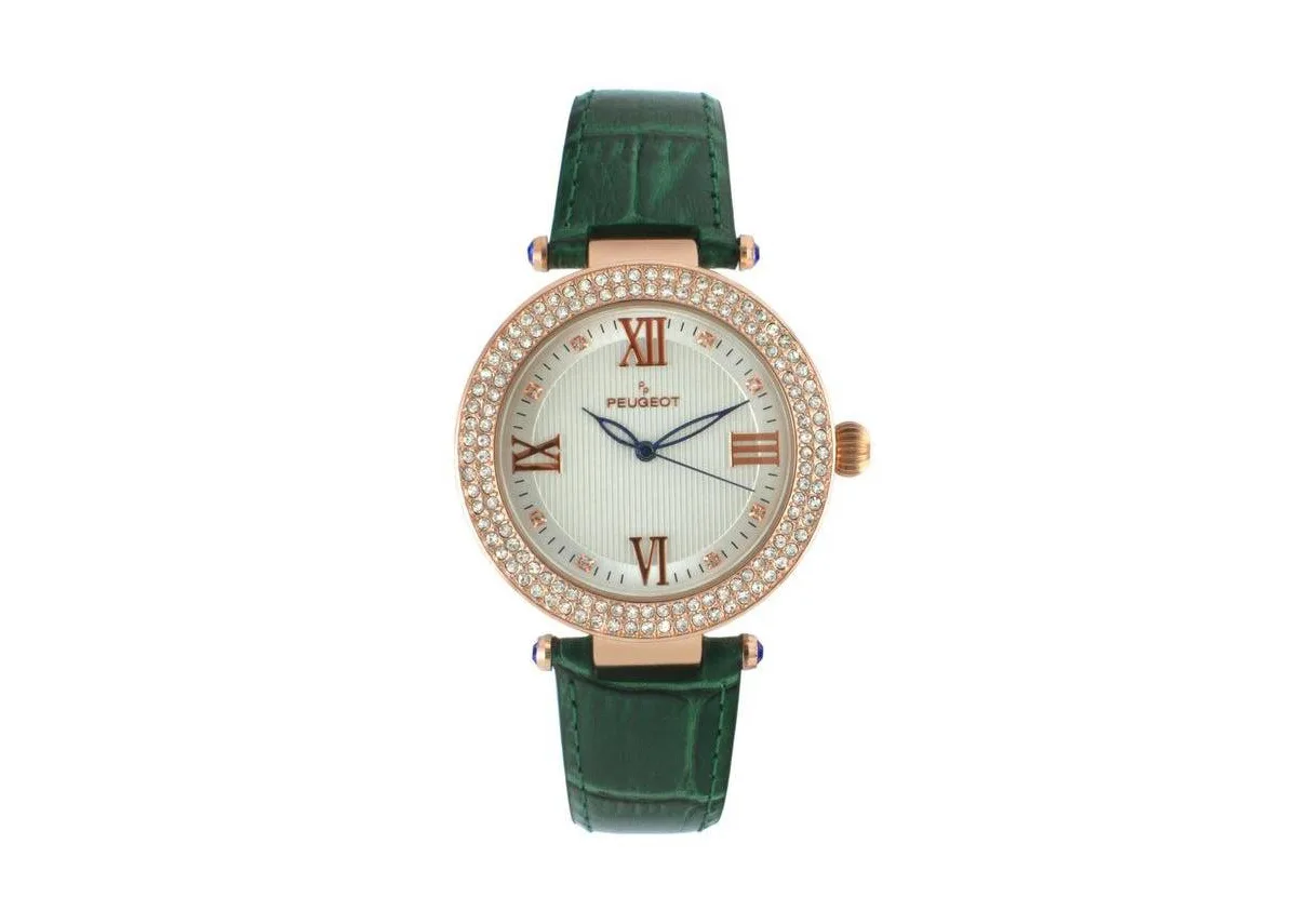 Quartz Carmen Crystal Bezel Leather Watch, 38mm