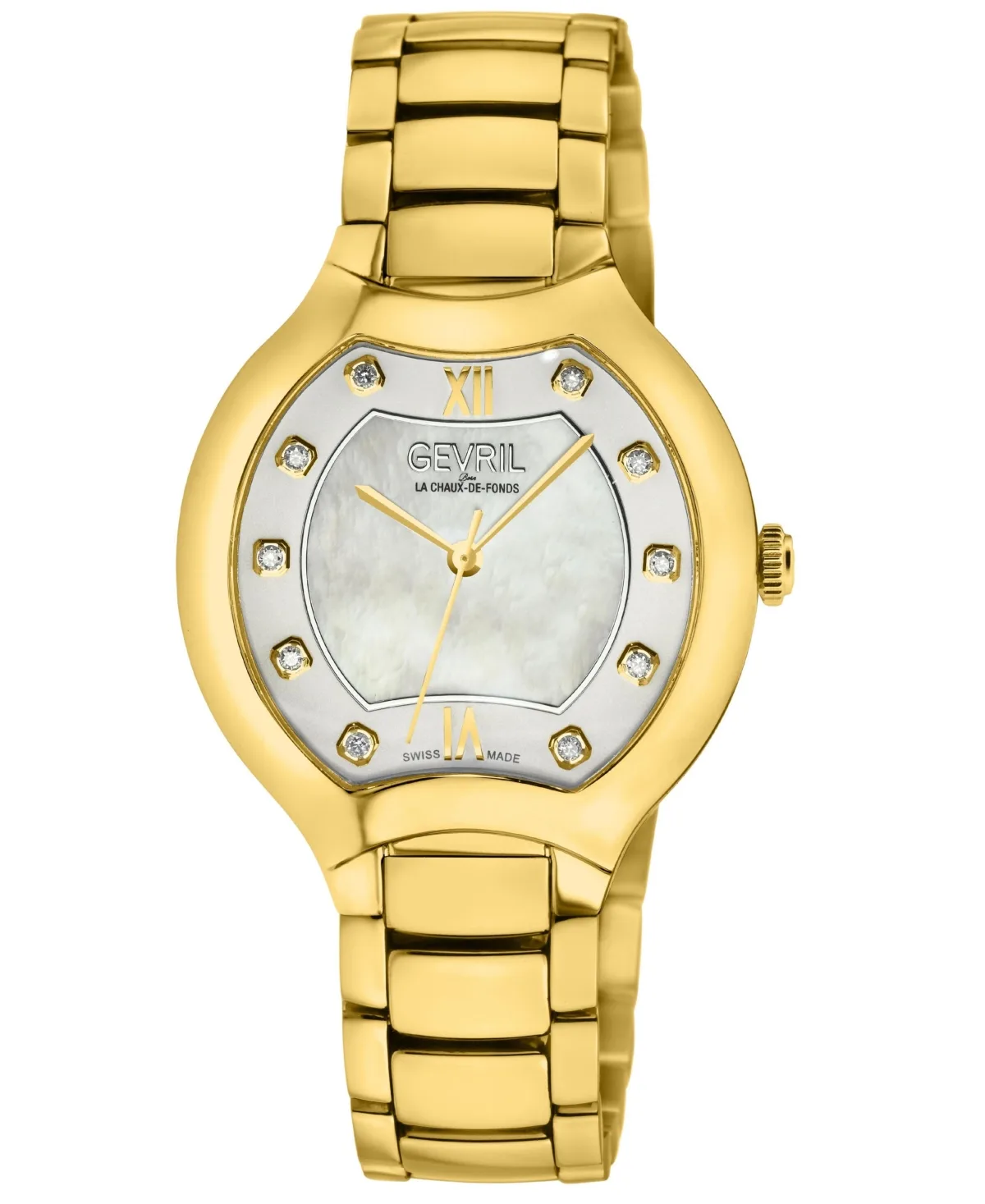Lugano Swiss Quartz Diamond Ip Gold Stainless Steel Bracelet Watch by Gevril