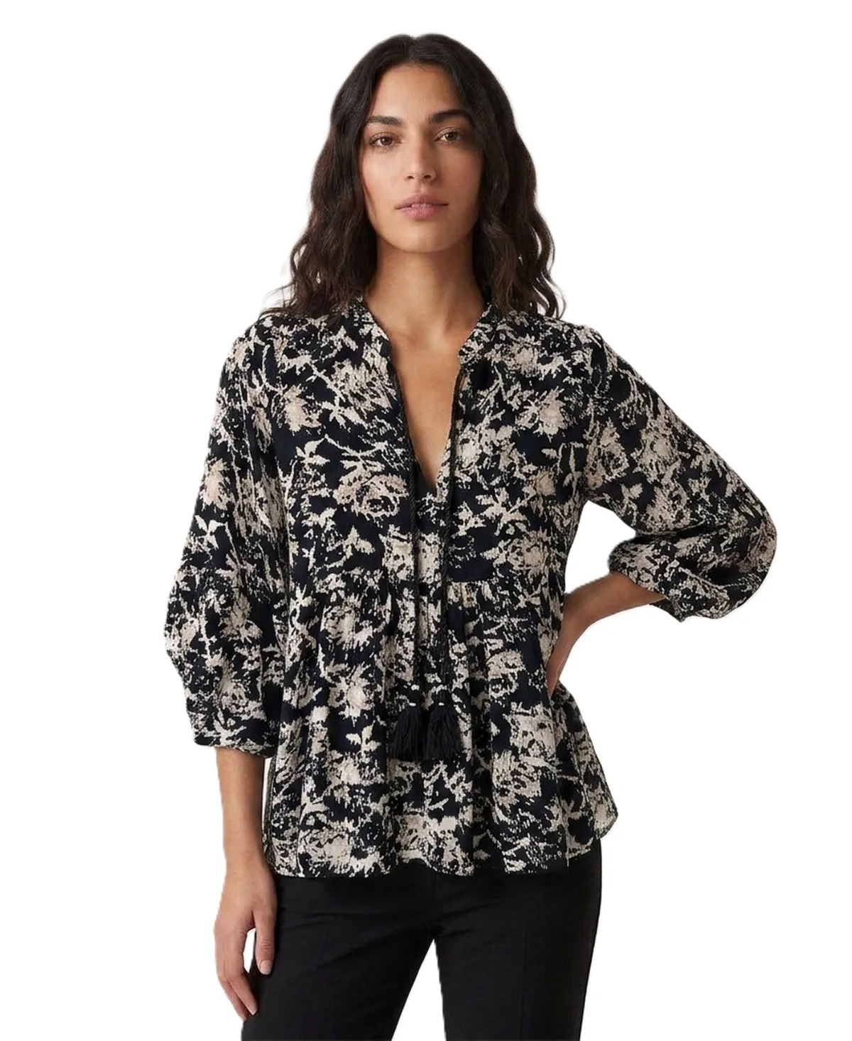 Tie Neck Printed Woven Blouse by Jason Wu