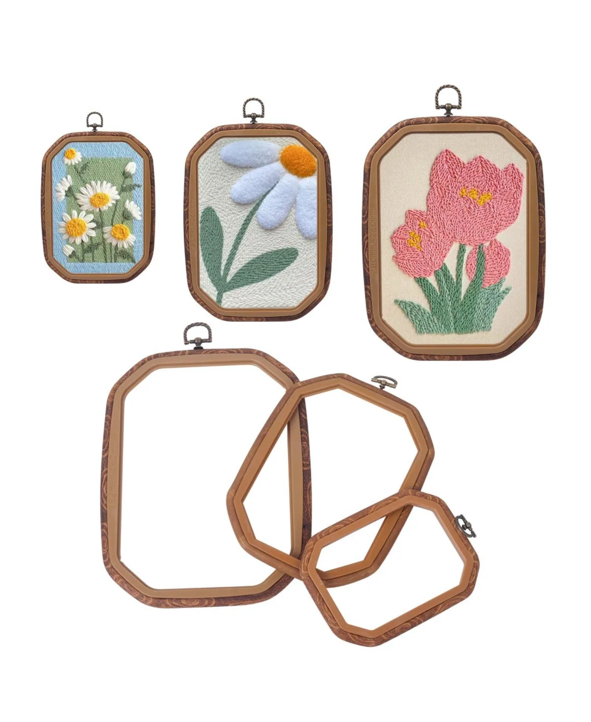 9 Imitated Wood Embroidery Hoops Multi Shape Craft Framing Set by Aeelike