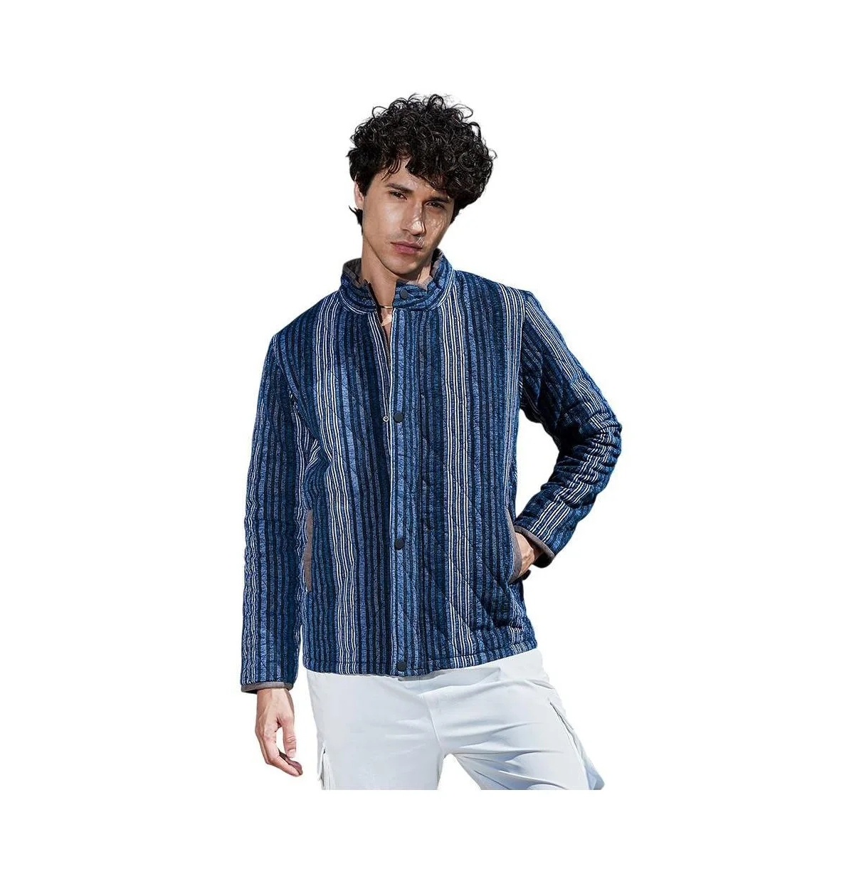 Woven-Striped Quilted Jacket by Campus Sutra