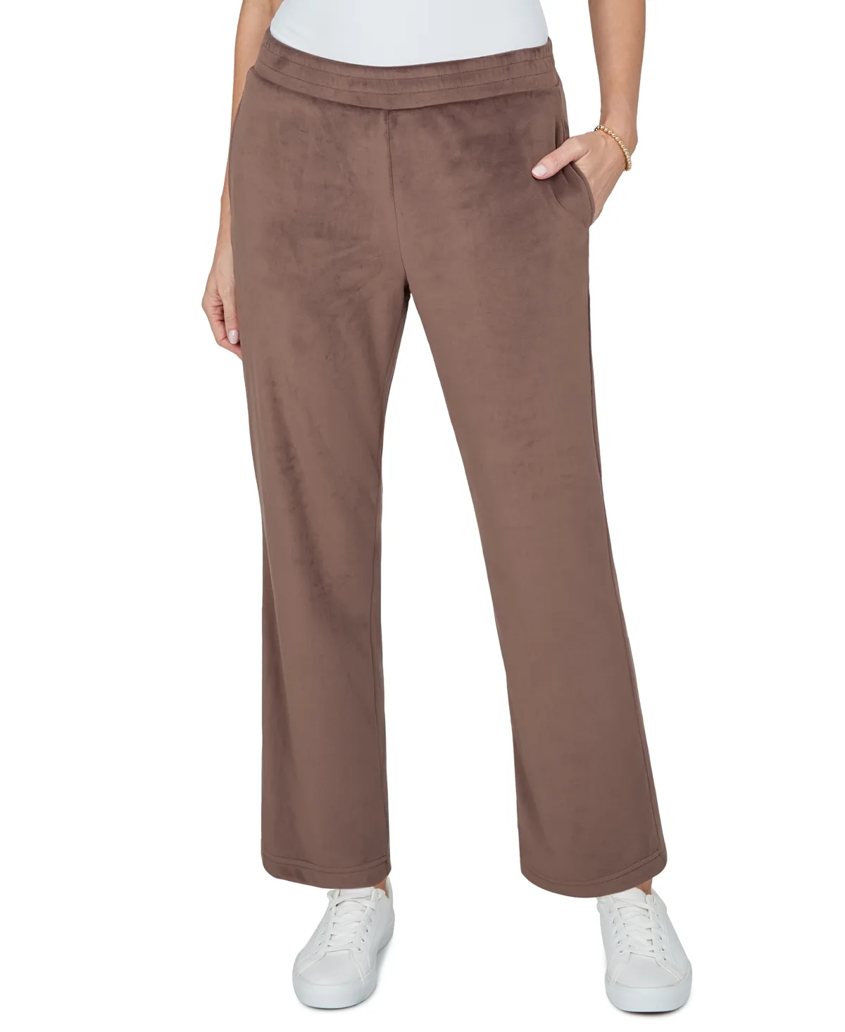 Elastic-Waist Straight Faux-Suede Pants