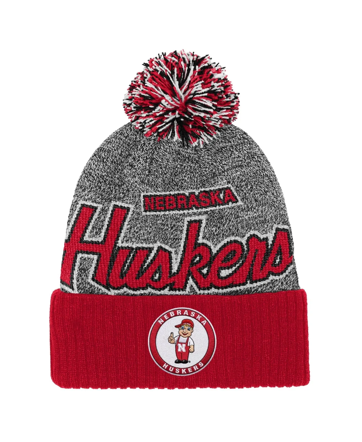 Mitchell & Ness Nebraska Huskers Mascot Cuffed Knit Hat with Pom by Mitchell & Ness