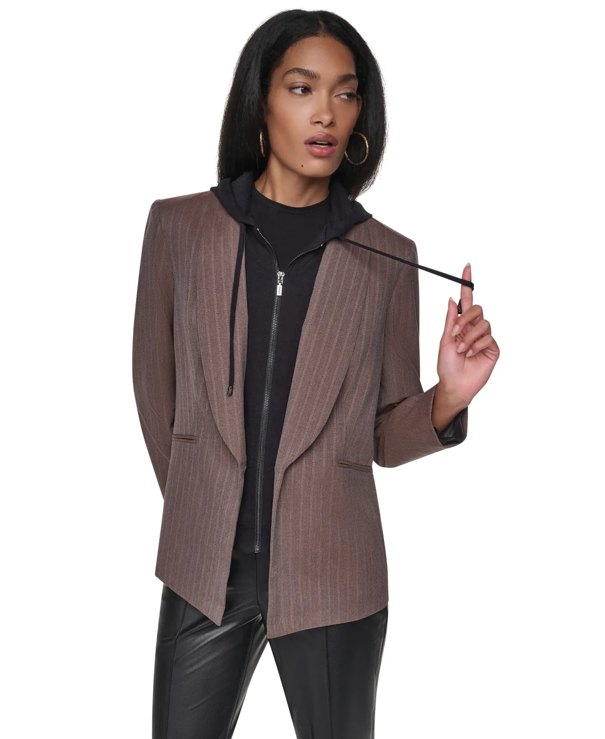 Hooded Collarless Blazer