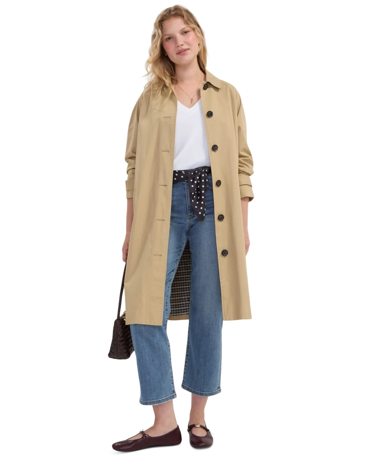 Raglan-Sleeve Mid-Length Pleat-Back Coat by Liverpool Los Angeles